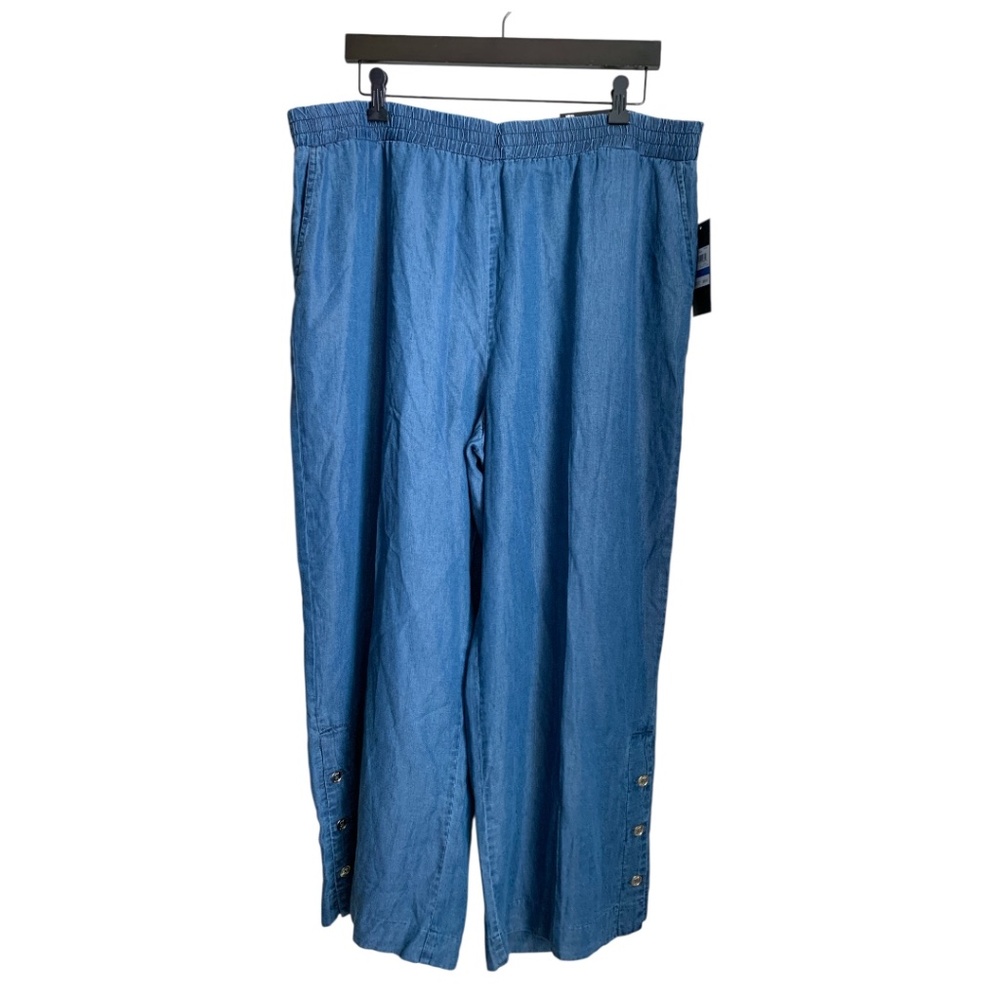 NWT Women's Jones New York Wide Crop Pants Size XL Denim Chambray Elastic Waist